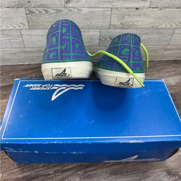 Vintage 90s Sperry Top-Sider Active CVO Print Sneakers Neon Purple Green Size 8 - Picture 11 of 11